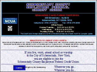 Web site www.schcofcu.org, Schenectady County Emplys CU